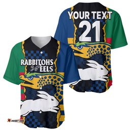 Custom Text And Number NRL Combine Rabbitohs and Eels Baseball Jersey Shirt 05