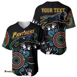 Personalised Panthers Aboriginal Dot Baseball Jersey Shirt Go the Mighty Panthers