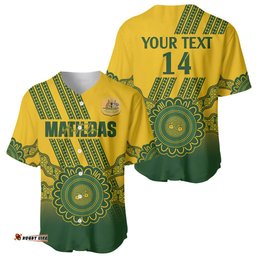 Custom Australia Matildas Baseball Jersey Shirt Aussie Aboriginal Gold Version