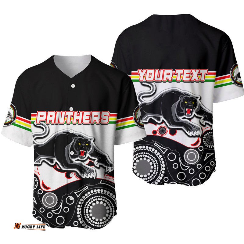 Custom Personalised Panthers Rugby Baseball Jersey Shirt Aboriginal Simple 04
