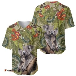 Aboriginal Koala Art Painting With Gum Blossom Baseball Jersey Shirt