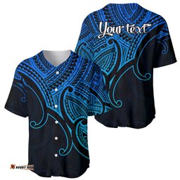 Custom Aotearoa Maori Koru Baseball Jersey Shirt Polynesian Pacific Tribal Blue