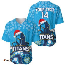 Custom Titans Rugby Christmas Baseball Jersey Shirt Merry Xmas Mix Aboriginal Art
