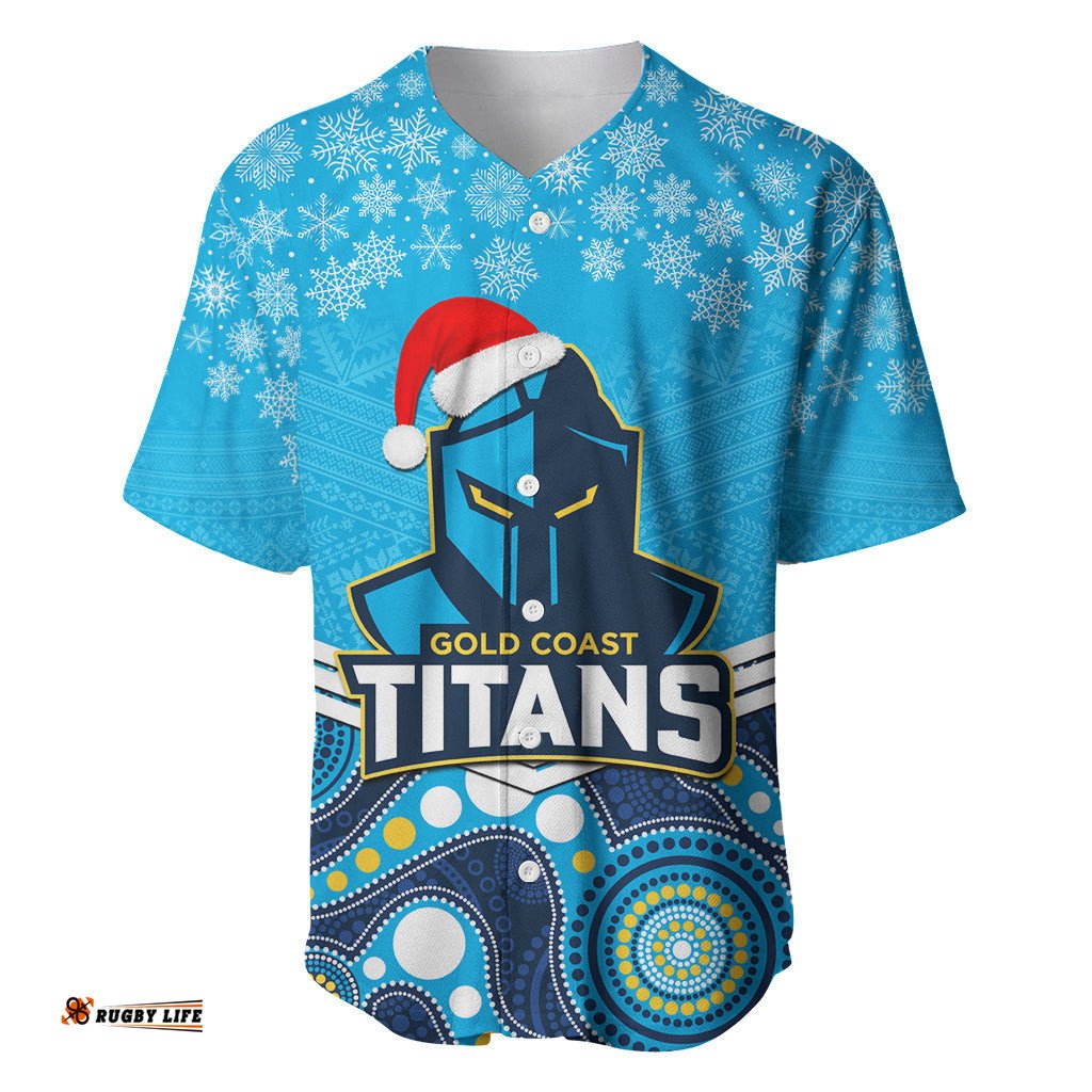 Custom Titans Rugby Christmas Baseball Jersey Shirt Merry Xmas Mix Aboriginal Art