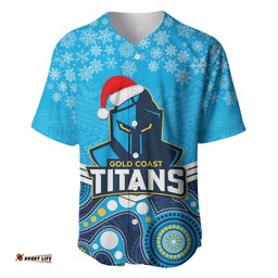 Custom Titans Rugby Christmas Baseball Jersey Shirt Merry Xmas Mix Aboriginal Art
