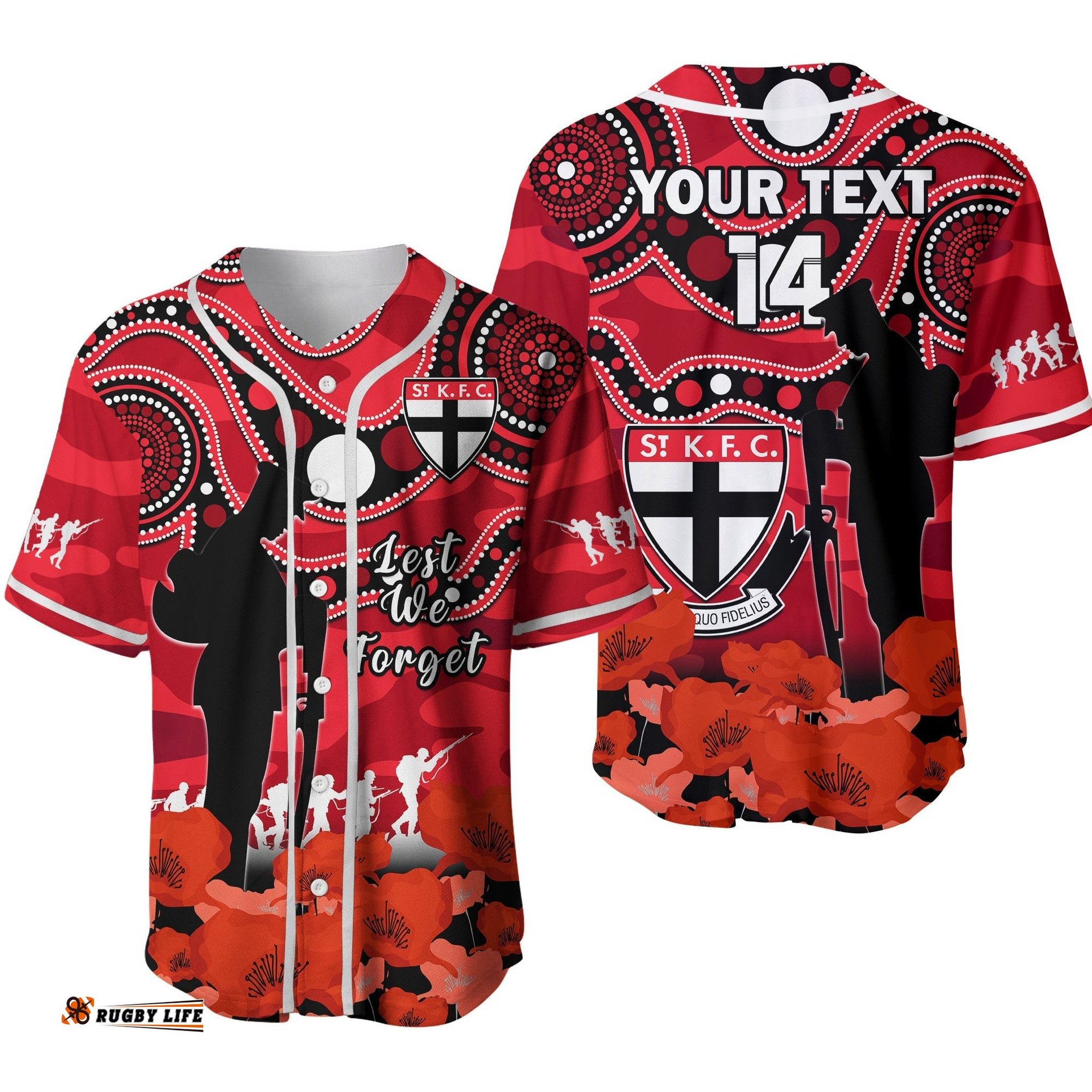 Custom Text And Number St Kilda Football ANZAC Baseball Jersey Shirt Saints Aboriginal Mix Poppy Camouflage Ver.02