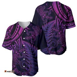 New Zealand Lizard Baseball Jersey Shirt Silver Fern Aotearoa Maori Purple Version