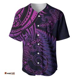 New Zealand Lizard Baseball Jersey Shirt Silver Fern Aotearoa Maori Purple Version