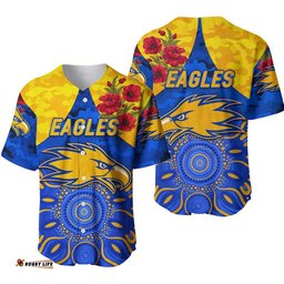West Coast Eagles ANZAC Baseball Jersey Shirt Indigenous Vibes Royal Blue