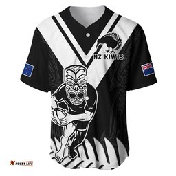 New Zealand Silver Fern Rugby Baseball Jersey Shirt NZ Kiwi Pacific Maori Sporty