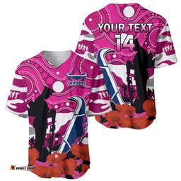 Custom Text And Number Cowboys Rugby ANZAC Baseball Jersey Shirt Poppy Mix Aboriginal Magenta Version 02