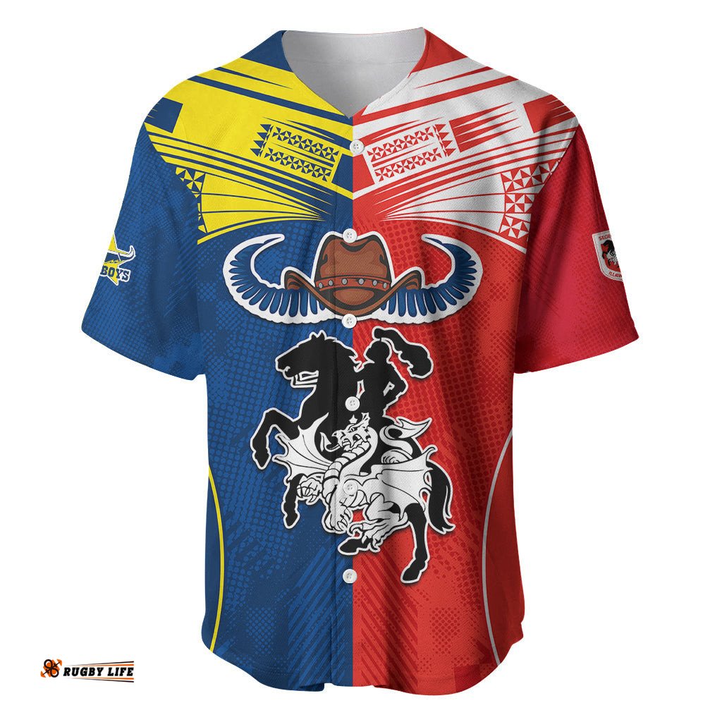 NRL Cowboys Combine Dragon Rugby Baseball Jersey Shirt Sporty Style