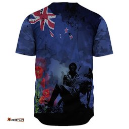 New Zealand Anzac Day Soldier & Poppy Camouflage Baseball Jersey Shirt