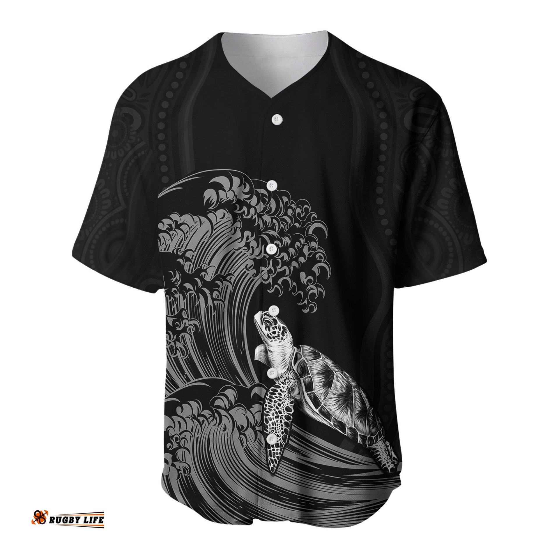 Torres Strait Islands Baseball Jersey Shirt The Dhari Mix Aboriginal Turtle Version Black