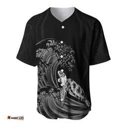 Torres Strait Islands Baseball Jersey Shirt The Dhari Mix Aboriginal Turtle Version Black