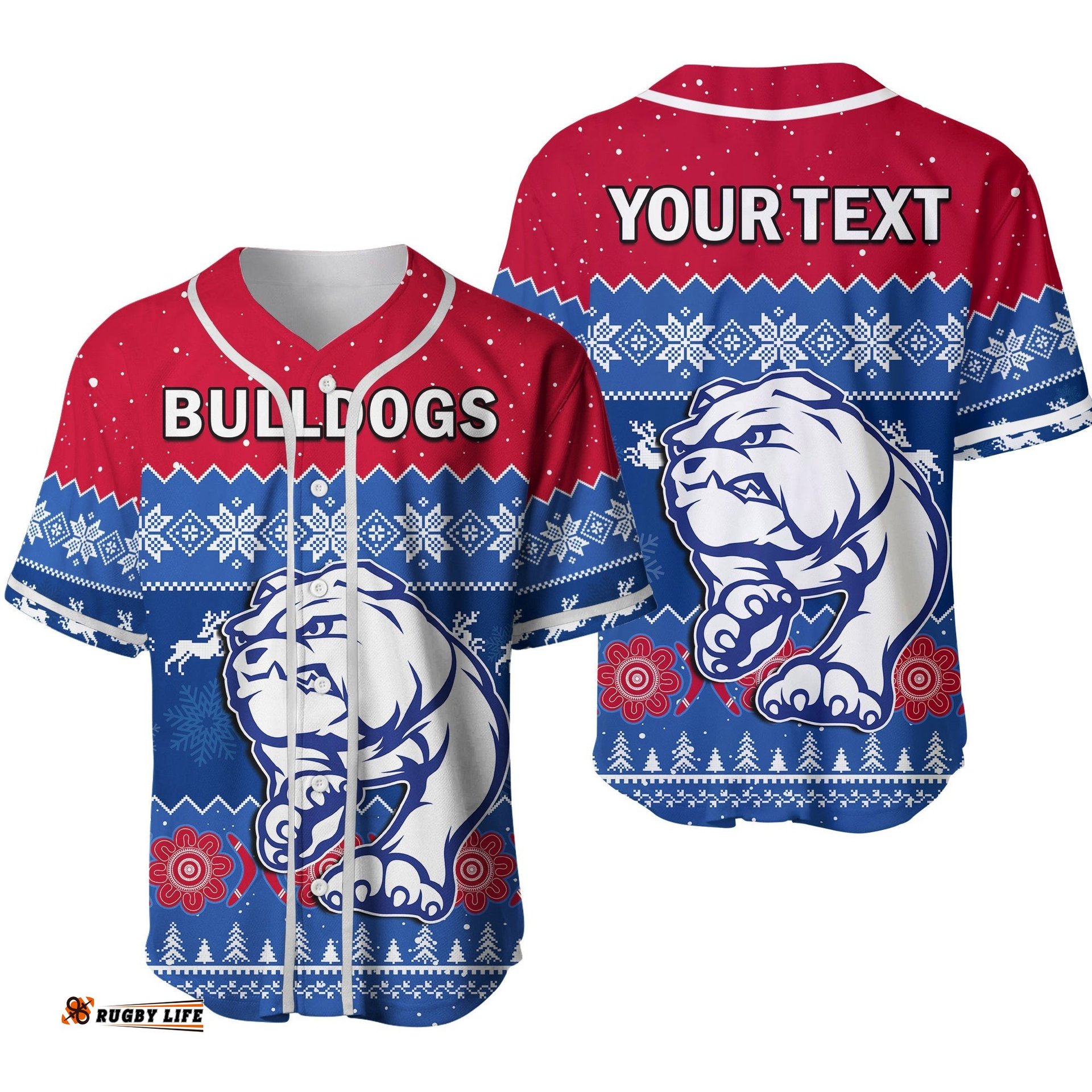 Custom Personalised Western Bulldogs Football Baseball Jersey Shirt Dogs Indigenous Merry Christmas Ver.02