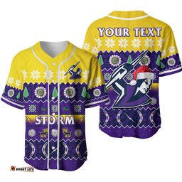 Custom Personalised Melbourne Storm Christmas Baseball Jersey Shirt Aboriginal Art Merry Xmas Ver.02