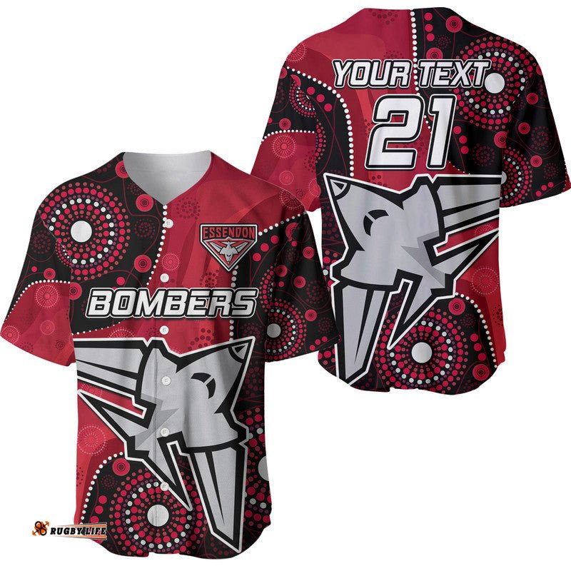 Custom Personalised Essendon Football Aboriginal Bombers Baseball Jersey Shirt