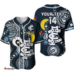 Custom Text And Number Carlton Football NAIDOC Baseball Jersey Shirt Blues For Our Elders Indigenous Art Ver.02