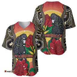 Waratah And Banksian Cockatoo Baseball Jersey Shirt Aboriginal Art