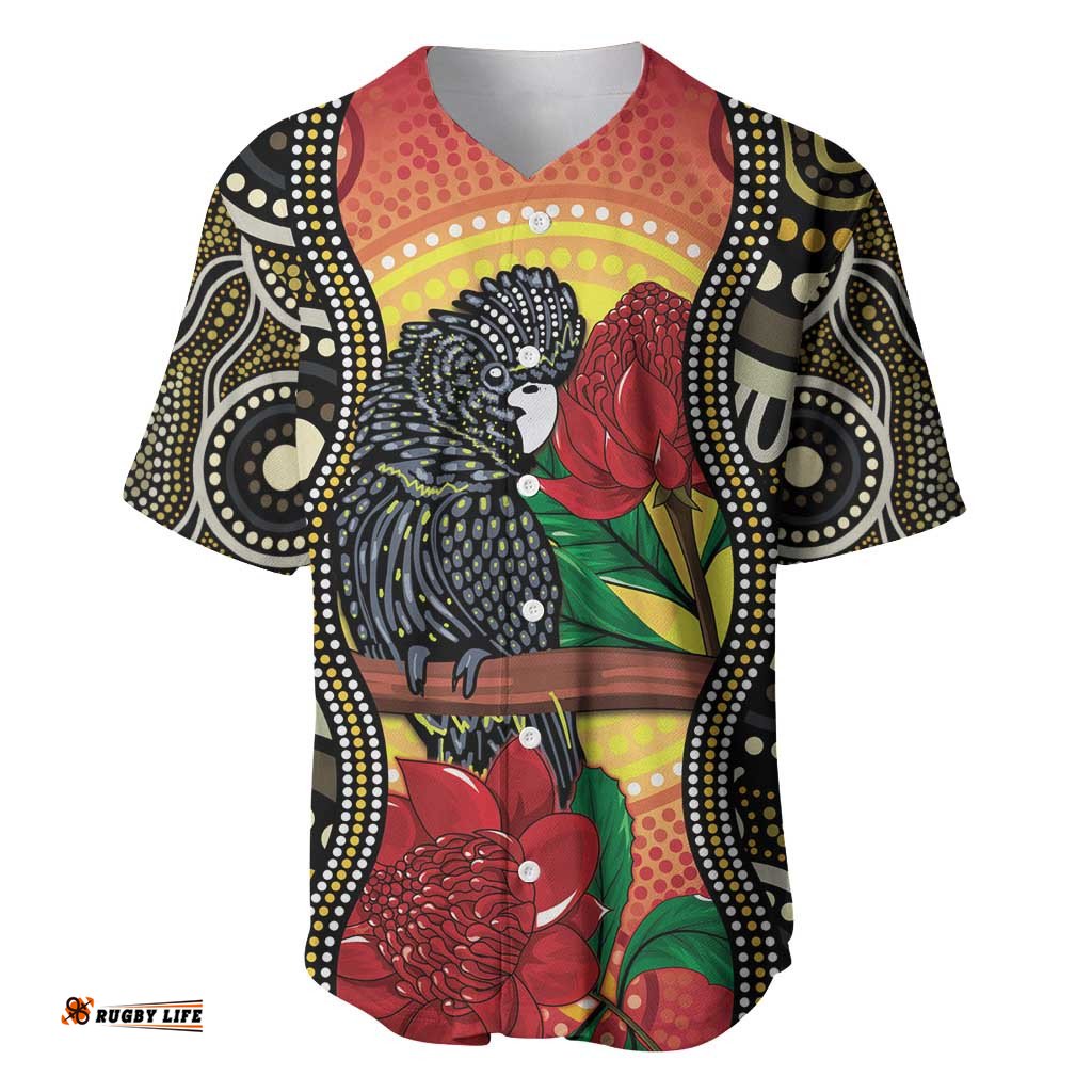 Waratah And Banksian Cockatoo Baseball Jersey Shirt Aboriginal Art