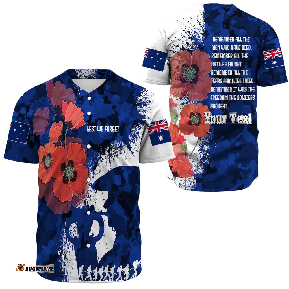 Custom Anzac Day Silhouette Soldier Baseball Jersey Shirt