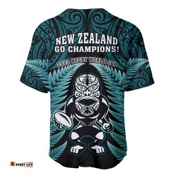 New Zealand Aotearoa Rugby Baseball Jersey Shirt NZ Tiki With Maori Fern World Cup Turquoise Version