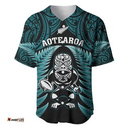 New Zealand Aotearoa Rugby Baseball Jersey Shirt NZ Tiki With Maori Fern World Cup Turquoise Version