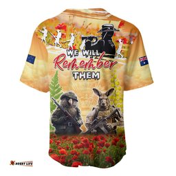 Australia And New Zealand ANZAC Day Baseball Jersey Shirt Kangaroo And Kiwi Bird Soldiers Lest We Forget