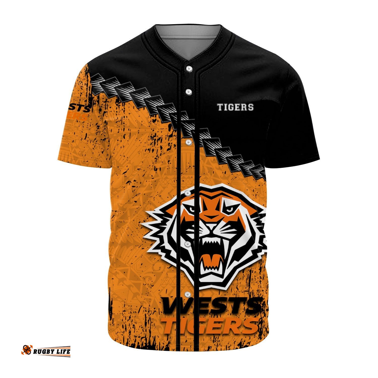 Wests Tigers Baseball Jersey Shirt Grunge Polynesian Tattoo NRL