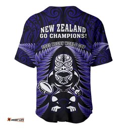 New Zealand Aotearoa Rugby Baseball Jersey Shirt NZ Tiki With Maori Fern World Cup Blue Version