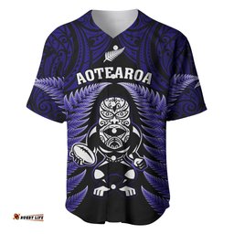 New Zealand Aotearoa Rugby Baseball Jersey Shirt NZ Tiki With Maori Fern World Cup Blue Version