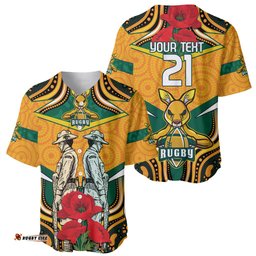 Australia Wallabies Rugby ANZAC Custom Baseball Jersey Shirt Poppy Soldier With Aboriginal Dots Art