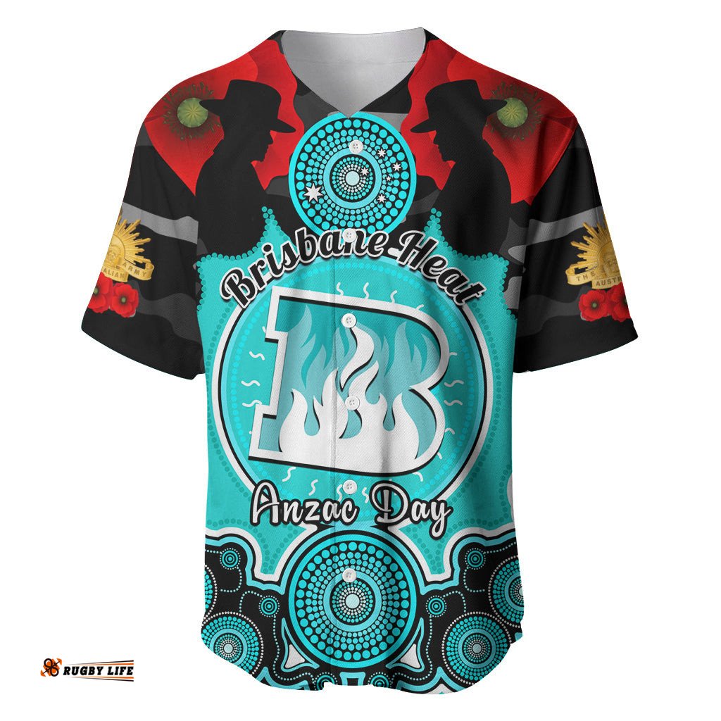 Brisbane Heat ANZAC 2024 Baseball Jersey Shirt Lest We Forget Poppy Mix Camouflage