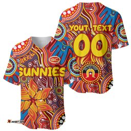 Personalised NAIDOC Week 2024 Gold Coast Suns Baseball Jersey Shirt Australian Aboriginal Hand Painting