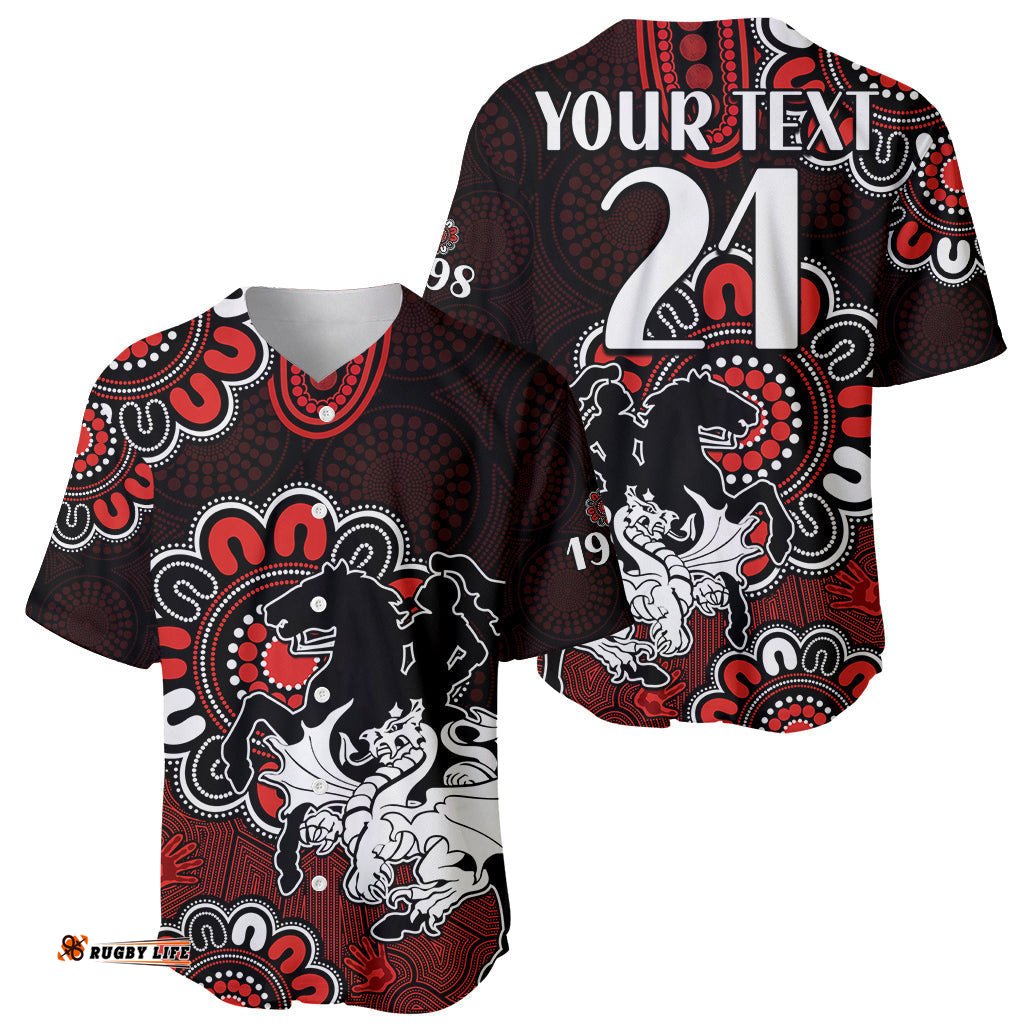 Custom Personalised NRL St. George Illawarra Dragons Rugby Saints 1998 Aboriginal Baseball Jersey Shirt