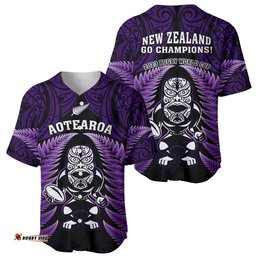 New Zealand Aotearoa Rugby Baseball Jersey Shirt NZ Tiki With Maori Fern World Cup Purple Version