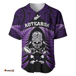 New Zealand Aotearoa Rugby Baseball Jersey Shirt NZ Tiki With Maori Fern World Cup Purple Version