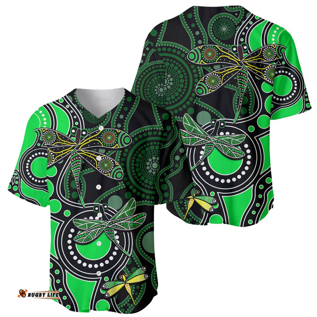 Aboriginal Dragonfly Baseball Jersey Shirt Green Style