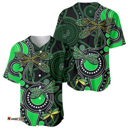 Aboriginal Dragonfly Baseball Jersey Shirt Green Style