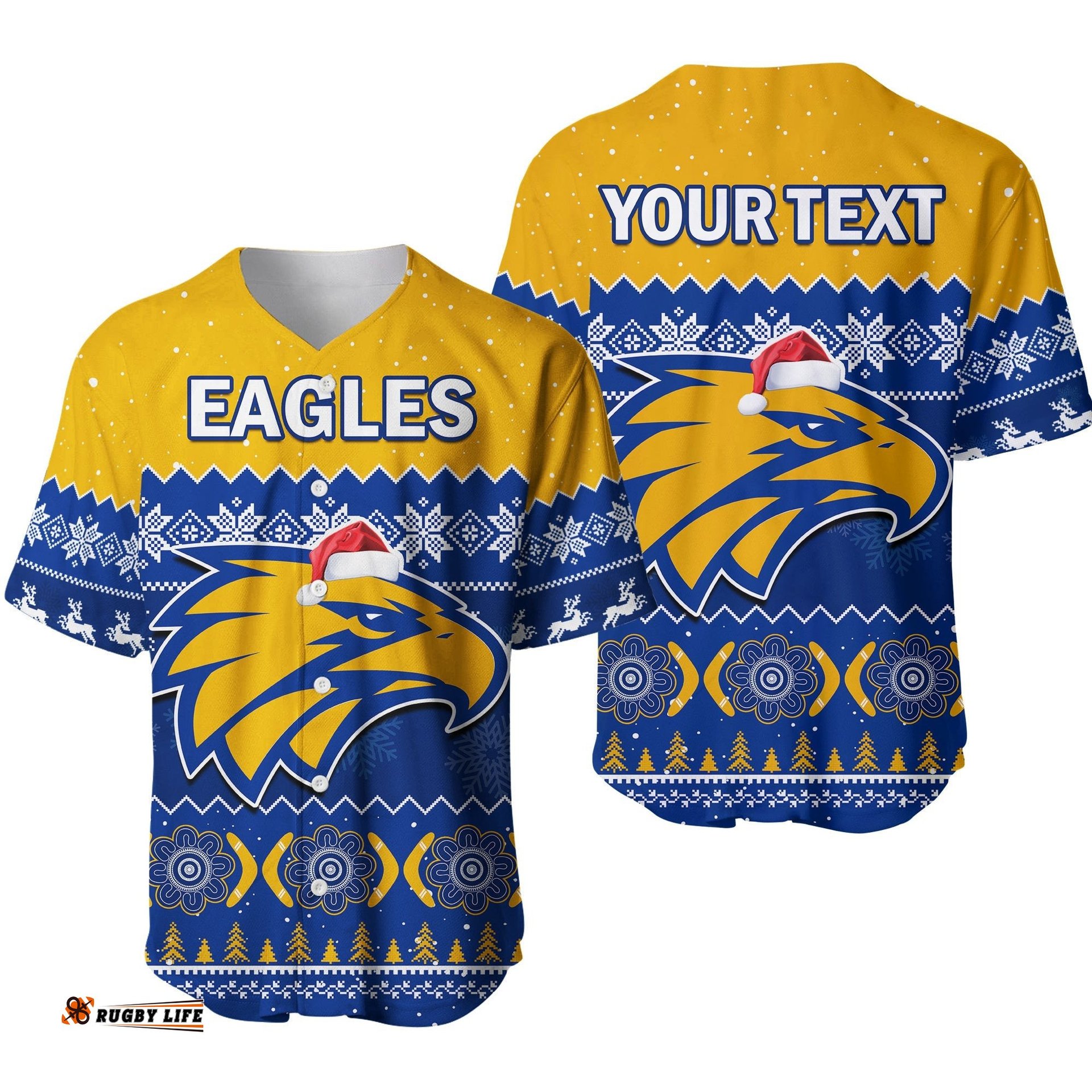 Custom Personalised West Coast Football Baseball Jersey Shirt Eagles Indigenous Merry Christmas
