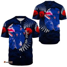 New Zealand Anzac Day Poppy Baseball Jersey Shirt