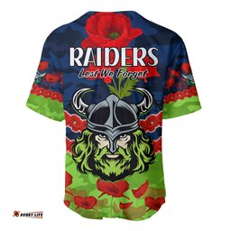 Raiders Rugby ANZAC Baseball Jersey Shirt Lest We Forget