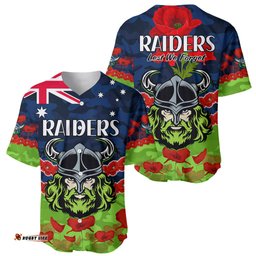 Raiders Rugby ANZAC Baseball Jersey Shirt Lest We Forget