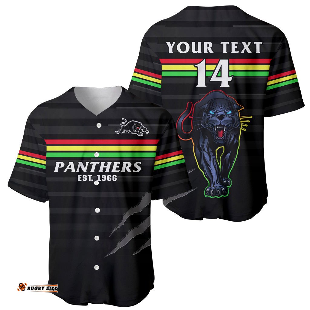 Custom Text And Number Penrith Panthers Rugby Baseball Jersey Shirt The Riff Est 1966 Black Sporty