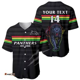 Custom Text And Number Penrith Panthers Rugby Baseball Jersey Shirt The Riff Est 1966 Black Sporty