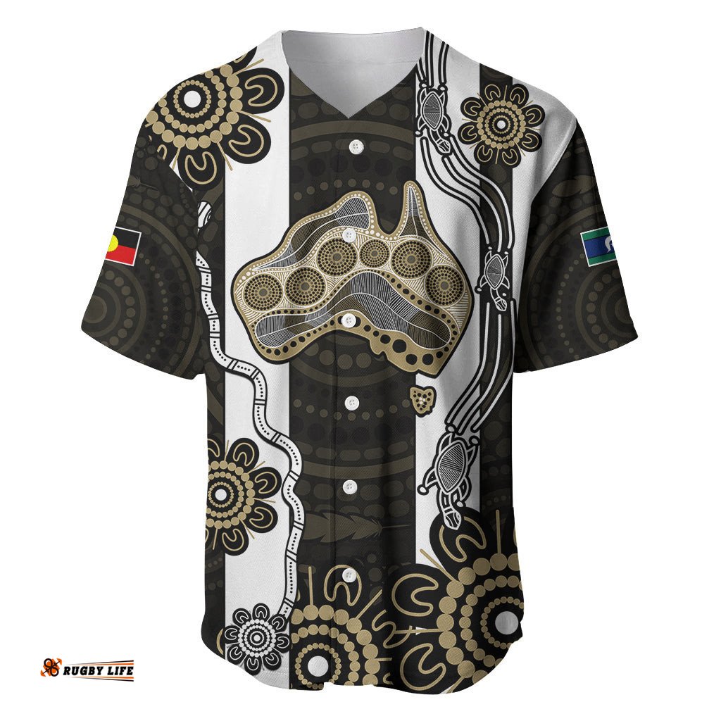 NAIDOC Collingwood Football Baseball Jersey Shirt Proud To Be Magpies Aboriginal Version