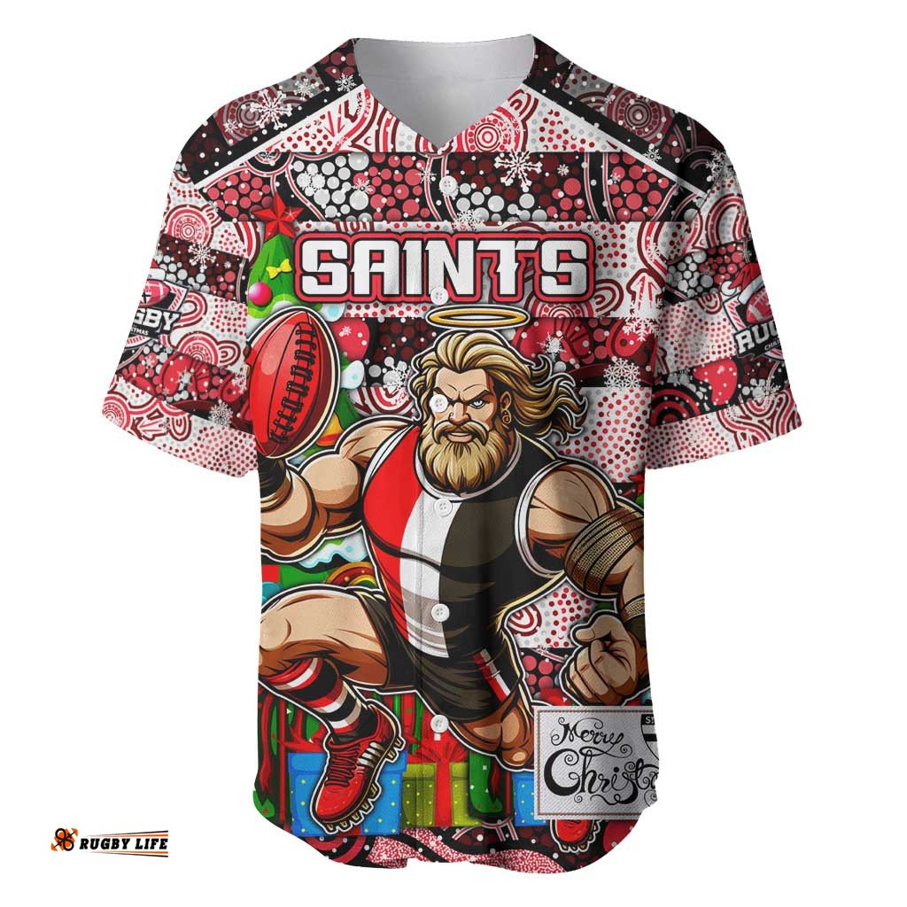Custom Saints Football Merry Christmas Baseball Jersey Shirt Indigenous Australian Art