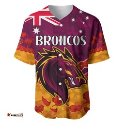 Broncos Rugby ANZAC Baseball Jersey Shirt Lest We Forget