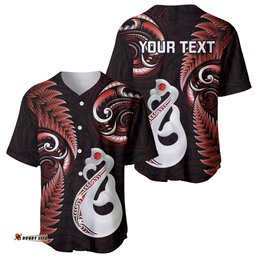Personalised New Zealand Baseball Jersey Shirt Aotearoa Silver Fern With Manaia Maori Unique Red